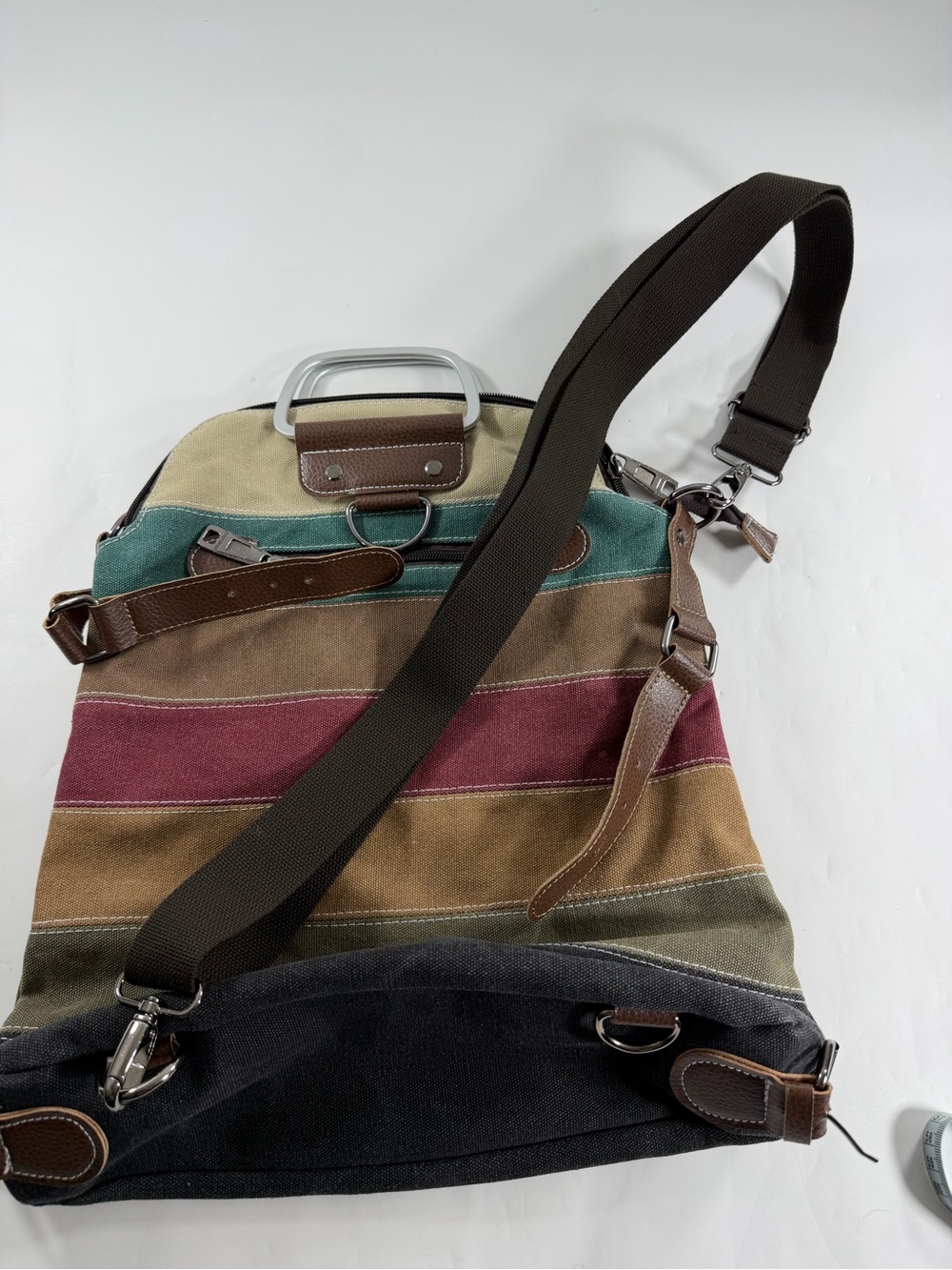 MANJIANGHONG Striped Heavy Canvas Convertible Backpack Tote Crossbody Travel Bag - Picture 11 of 11